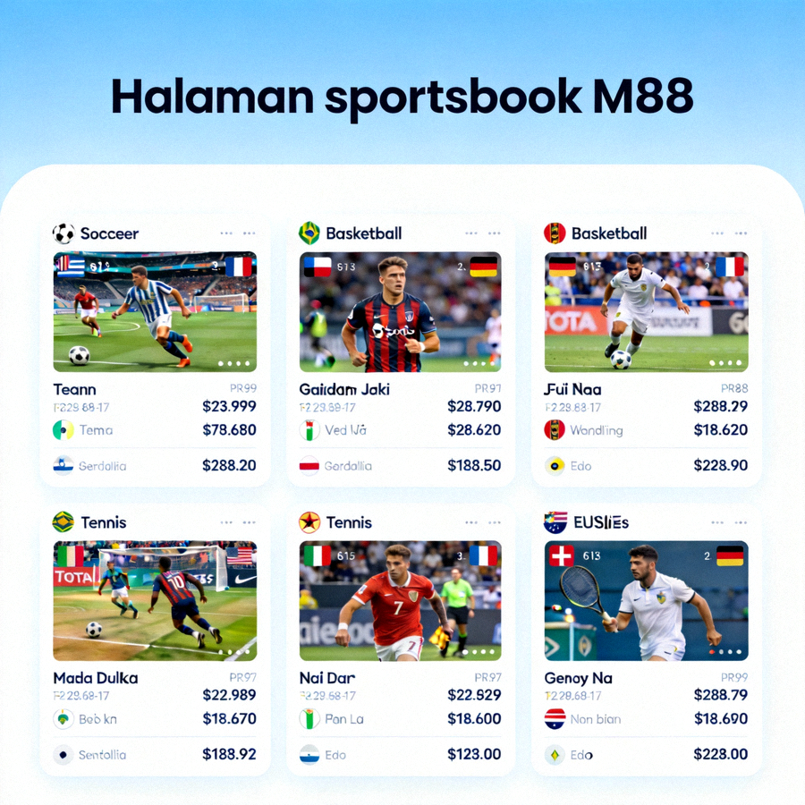 Halaman sportsbook M88 menampilkan berbagai odds taruhan olahraga dari seluruh dunia